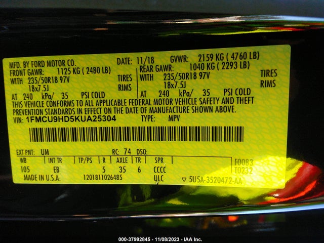 Ford ESCAPE SEL 2019 1FMCU9HD5KUA25304 Image 9