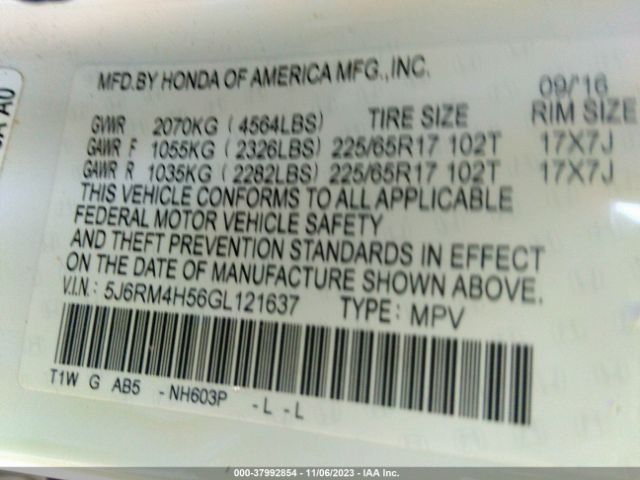 5J6RM4H56GL121637 Honda CR-V EX