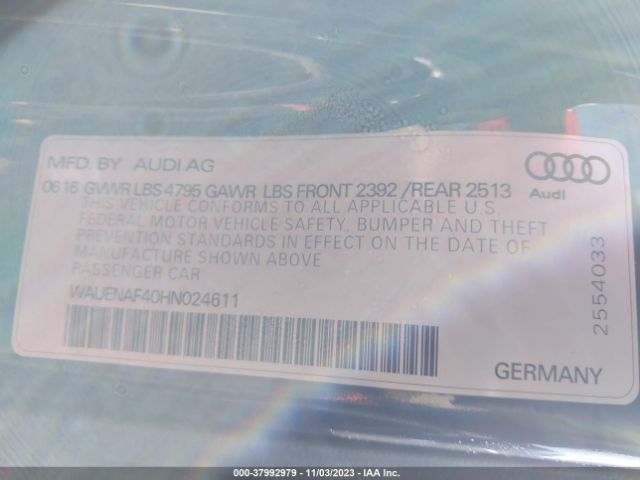 2017 AUDI A4 WAUENAF40HN024611 Photo 8
