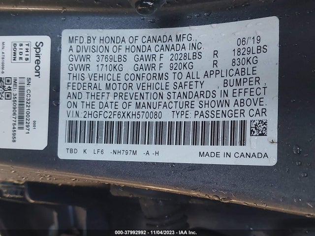 Honda Civic Lx 2019 2HGFC2F6XKH570080 Image 9