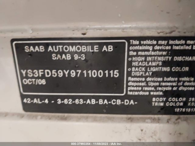 2007 SAAB 9-3 YS3FD59Y971100115 Photo 8