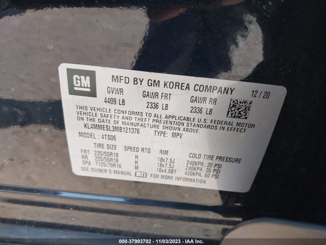 2021 BUICK ENCORE GX AWD SELECT VIN: KL4MMESL3MB121376