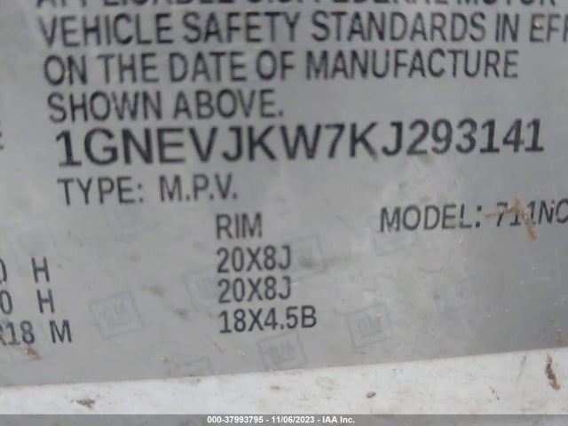 Chevrolet Traverse Rs 2019 1GNEVJKW7KJ293141 Image 9