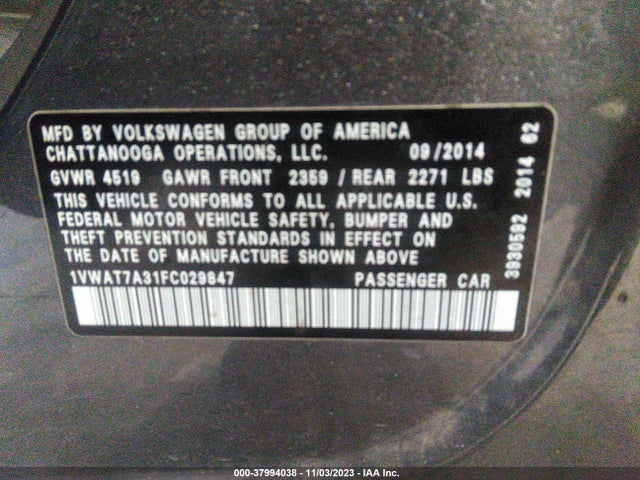 1VWAT7A31FC029847 Volkswagen Passat 1.8t Wolfsburg Edition