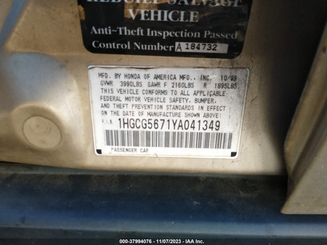 2000 HONDA ACCORD 2.3 SE VIN: 1HGCG5671YA041349