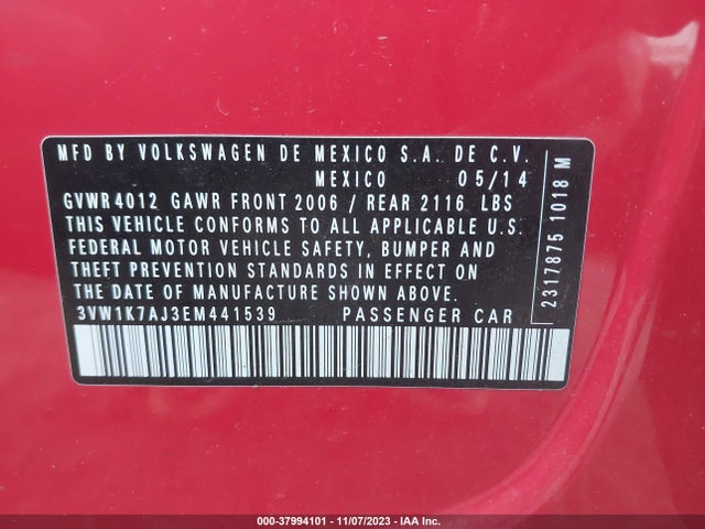 3VW1K7AJ3EM441539 Volkswagen Jetta 2.0l S