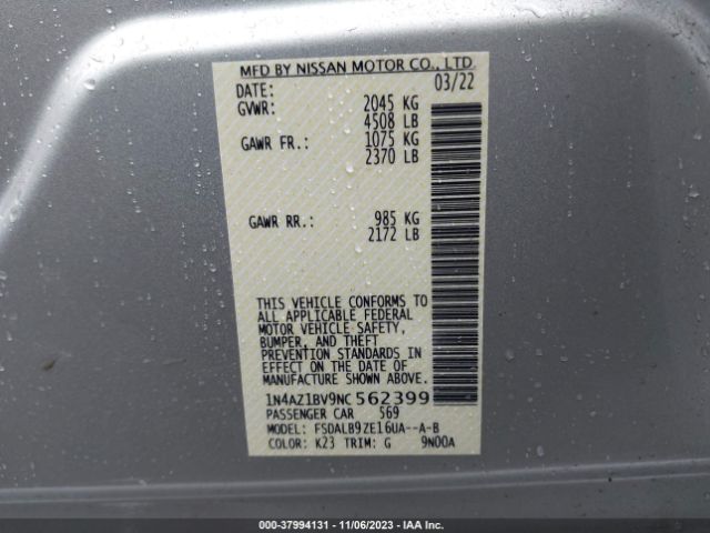 1N4AZ1BV9NC562399 Nissan Leaf S 40 Kwh
