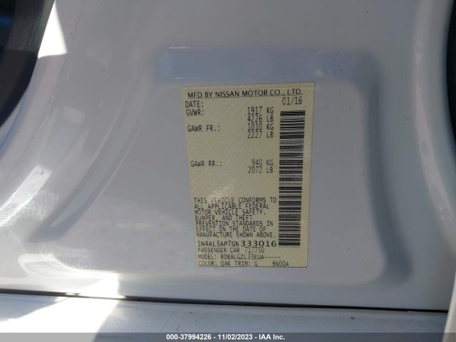 37994226 :رقم المزاد ، 1N4AL3AP7GN333016 vin ، 2016 Nissan Altima 2.5 S مزاد بيع