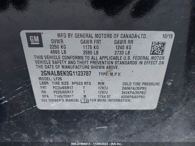Chevrolet EQUINOX LS 2016 2GNALBEK0G1123787 Image 9