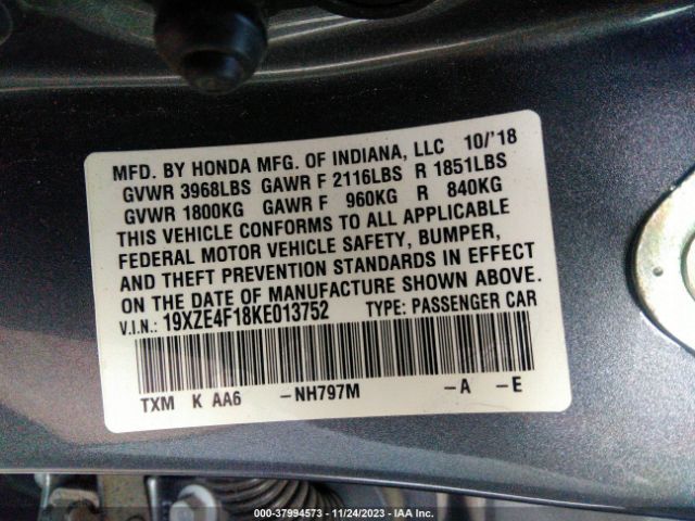 19XZE4F18KE013752 Honda Insight Lx