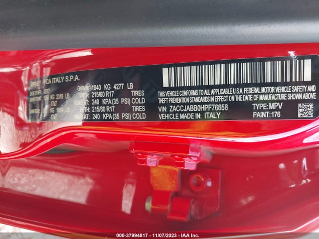 ZACCJABB0HPF76658 Jeep Renegade Latitude Fwd