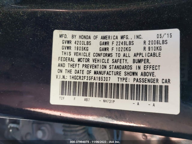 Honda ACCORD LX 2015 1HGCR2F35FA195307 Image 9