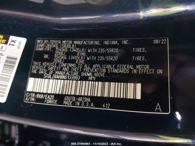 Toyota Highlander Xse 2022 5TDLZRAH8NS133993 Image 9