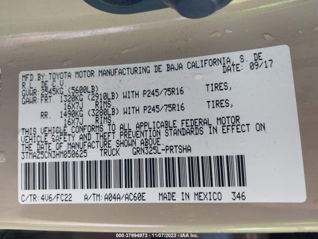 Toyota Tacoma Sr5 V6 2017 3TMAZ5CN3HM050625 Image 9