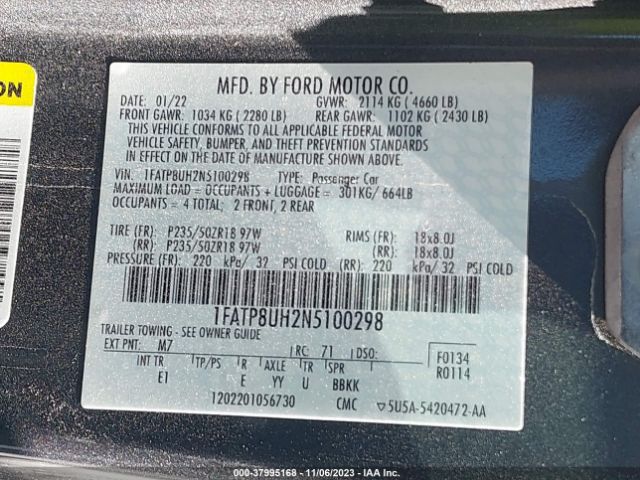 1FATP8UH2N5100298 Ford Mustang Ecoboost Premium