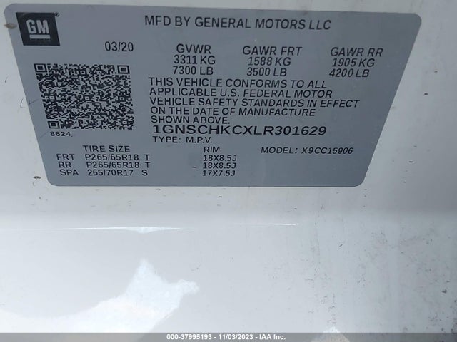 Chevrolet Suburban 2wd Lt 2020 1GNSCHKCXLR301629 Image 9