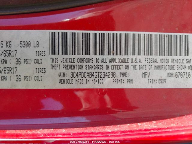 3C4PDCAB4GT234238 Dodge JOURNEY SE