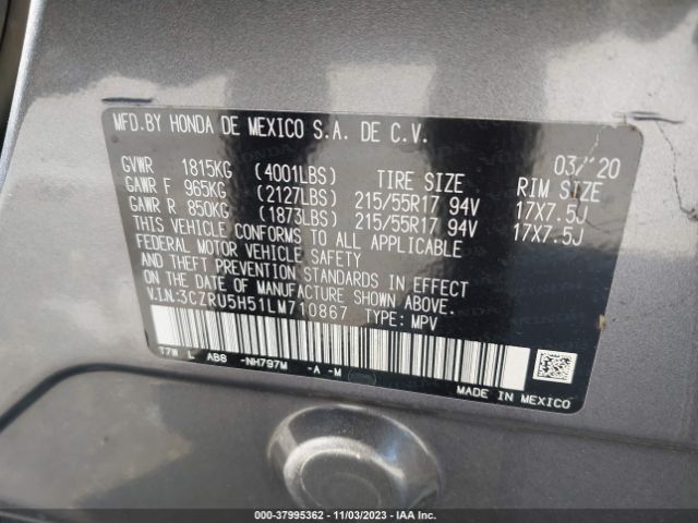 3CZRU5H51LM710867 Honda Hr-v 2wd Ex