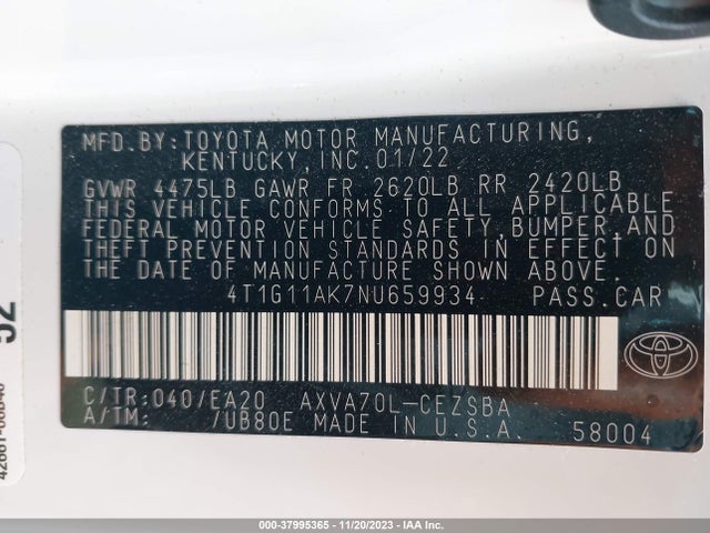 Toyota CAMRY SE 2022 4T1G11AK7NU659934 Image 9