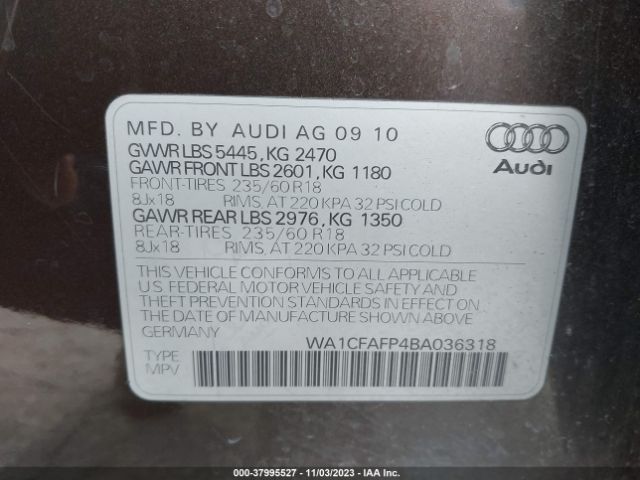 2011 AUDI Q5 WA1CFAFP4BA036318 Photo 8