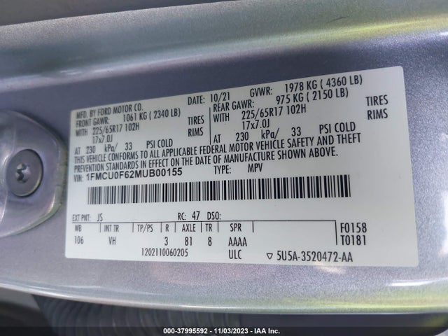 Ford ESCAPE S 2021 1FMCU0F62MUB00155 Image 9