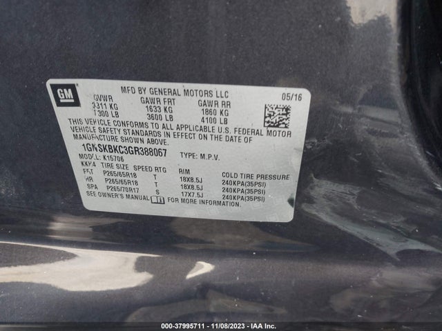 Chevrolet Tahoe Lt 2016 1GNSKBKC3GR388067 Image 9