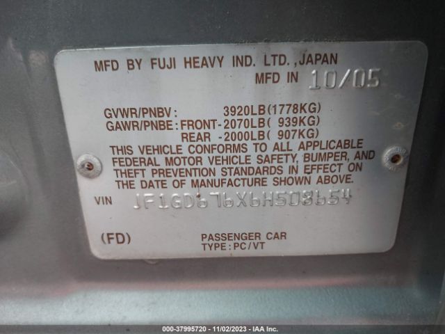 2006 SUBARU IMPREZA SEDAN JF1GD676X6H508654 Photo 8
