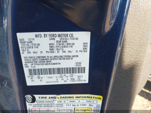 2014 FORD F-150 XLT VIN: 1FTFW1EF4EKG40574