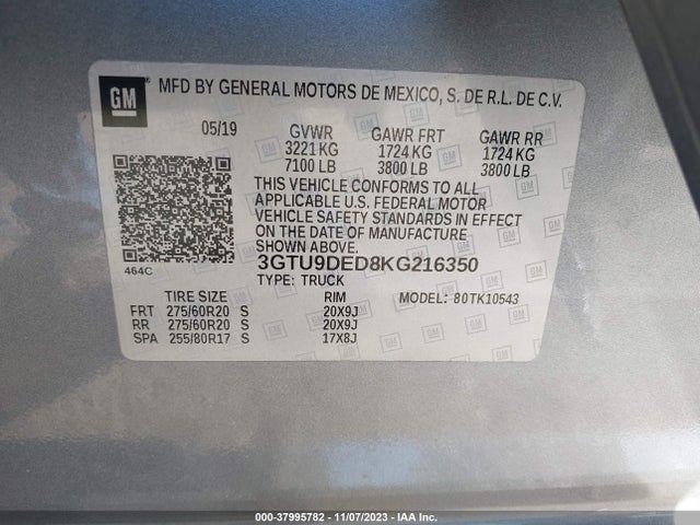 GMC Sierra 1500 Slt 2019 3GTU9DED8KG216350 Image 9