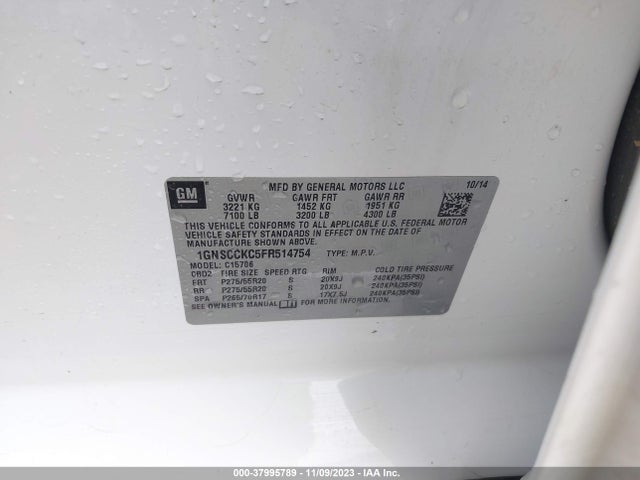 Chevrolet Tahoe Ltz 2015 1GNSCCKC5FR514754 Image 9