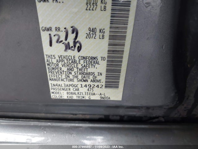 2016 NISSAN ALTIMA 2.5 SL VIN: 1N4AL3AP0GC149242