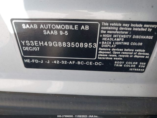 2008 SAAB 9-5 YS3EH49G883508953 Photo 8