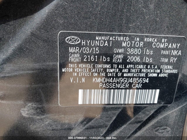 2016 HYUNDAI ELANTRA SPORT VIN: KMHDH4AH9GU485694
