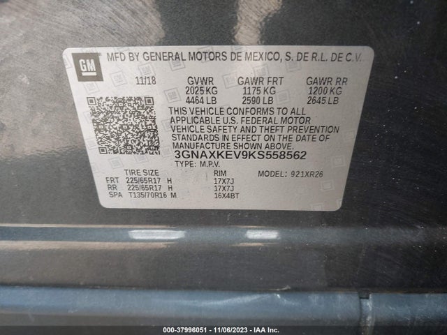 Chevrolet EQUINOX LT 2019 3GNAXKEV9KS558562 Image 9