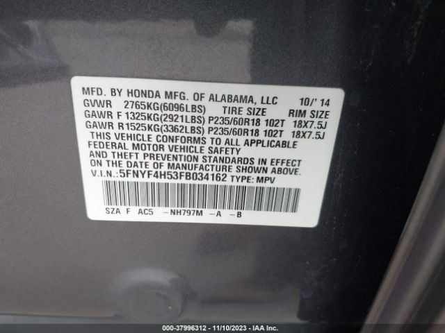 5FNYF4H53FB034162 Honda Pilot Ex-l