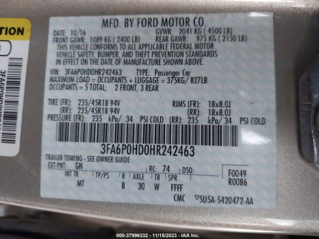 3FA6P0HD0HR242463 Ford FUSION SE
