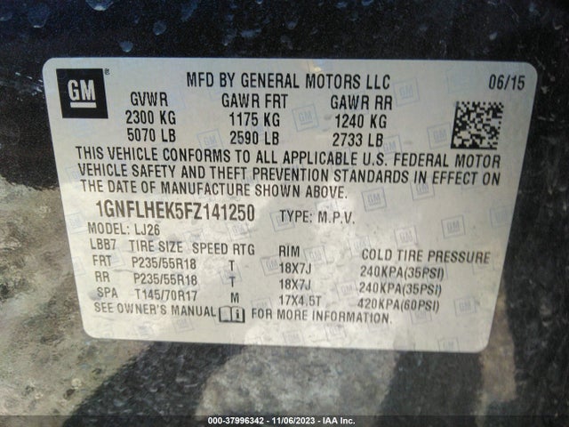 Chevrolet Equinox Ltz 2015 1GNFLHEK5FZ141250 Image 9