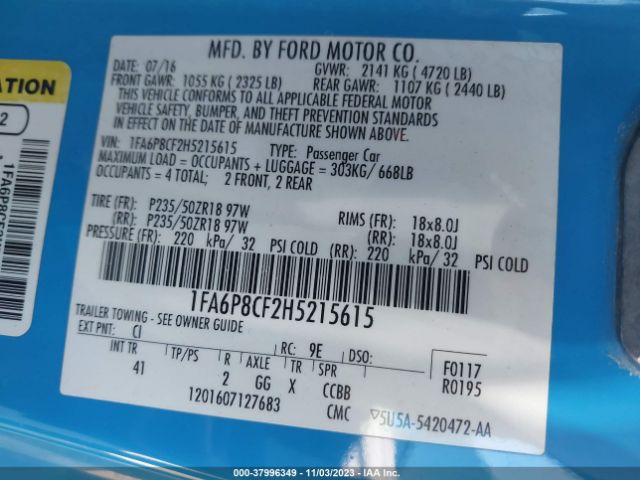 1FA6P8CF2H5215615 Ford Mustang Gt Premium