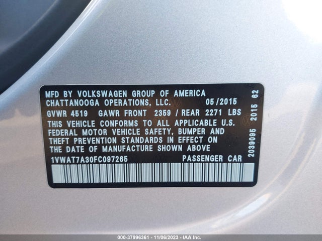 1VWAT7A30FC097265 Volkswagen Passat 1.8t Limited Edition