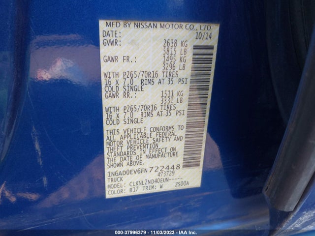 2015 NISSAN FRONTIER SV VIN: 1N6AD0EV6FN722448