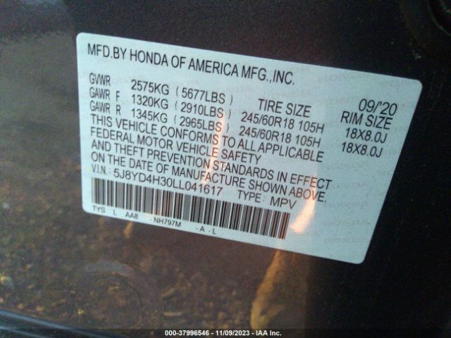 5J8YD4H30LL041617 Acura Mdx Standard
