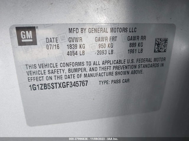 Chevrolet MALIBU LS 2016 1G1ZB5STXGF345767 Image 9