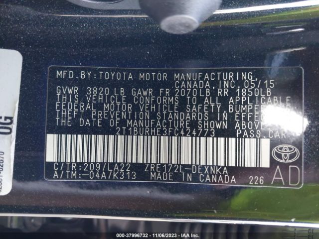 2T1BURHE3FC424773 Toyota Corolla Le Premium