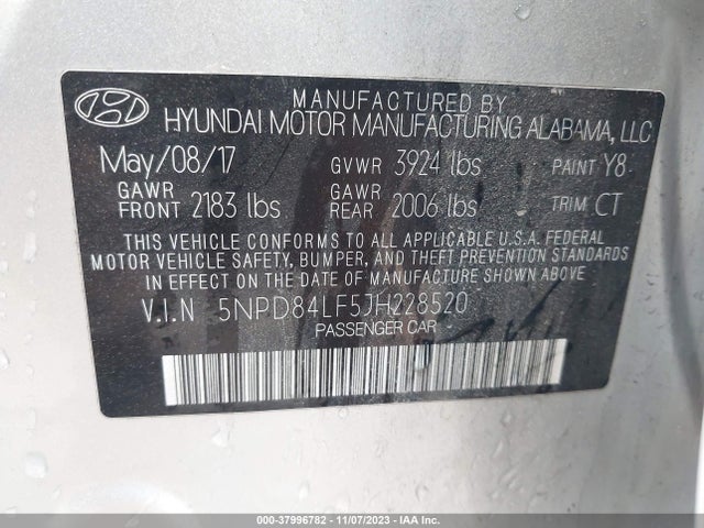 2018 HYUNDAI ELANTRA SEL VIN: 5NPD84LF5JH228520