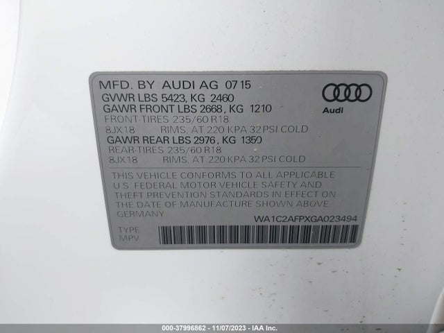 Audi Q5 2.0t Premium 2016 WA1C2AFPXGA023494 Image 9