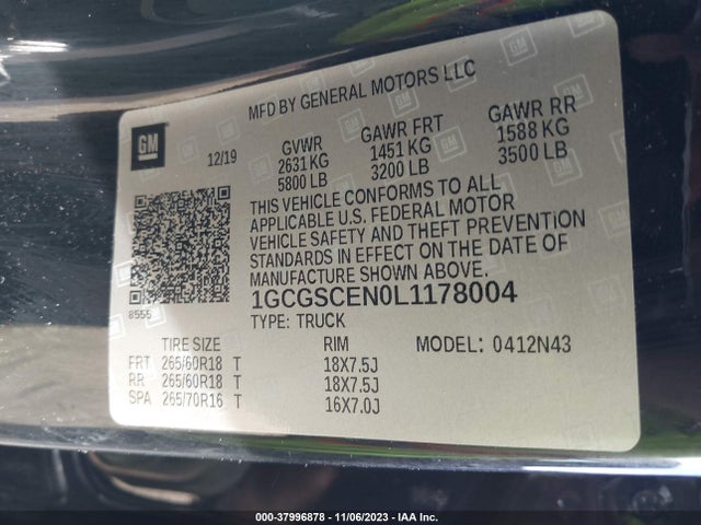 2020 CHEVROLET COLORADO 2WD SHORT BOX LT VIN: 1GCGSCEN0L1178004