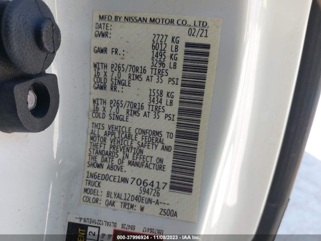 Nissan Frontier S 4x2 2021 1N6ED0CE1MN706417 Image 9
