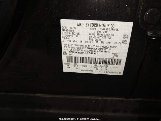 Ford EXPLORER XLT 2022 1FMSK8DH1NGB42997 Image 9