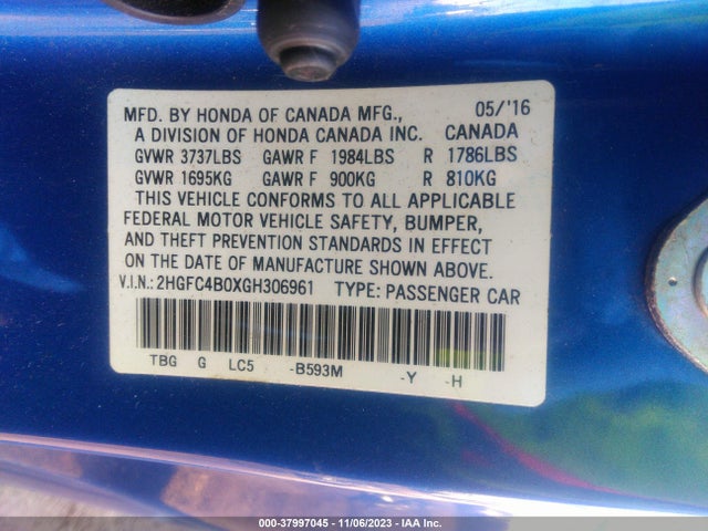 Honda Civic Lx-p 2016 2HGFC4B0XGH306961 Image 9