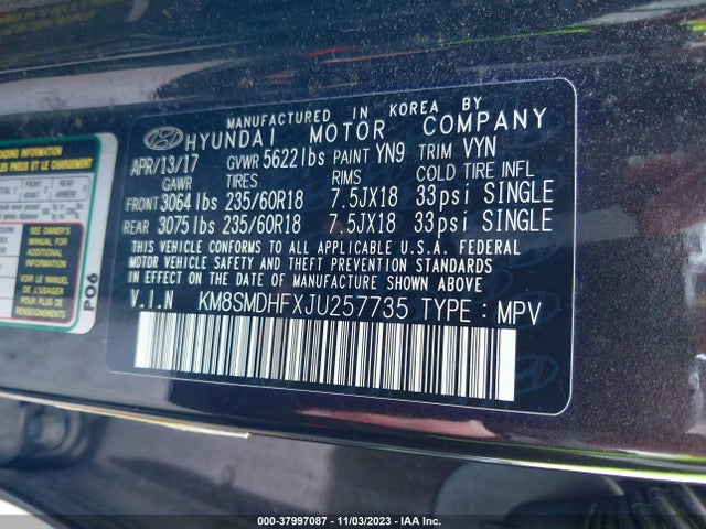 Hyundai Santa Fe Se 2018 KM8SMDHFXJU257735 Image 9
